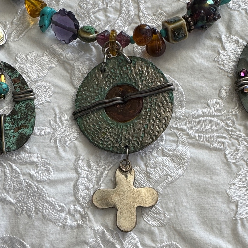 Bohemian Multicolor Beaded Necklace with Matching Earrings - Picture 9 of 12